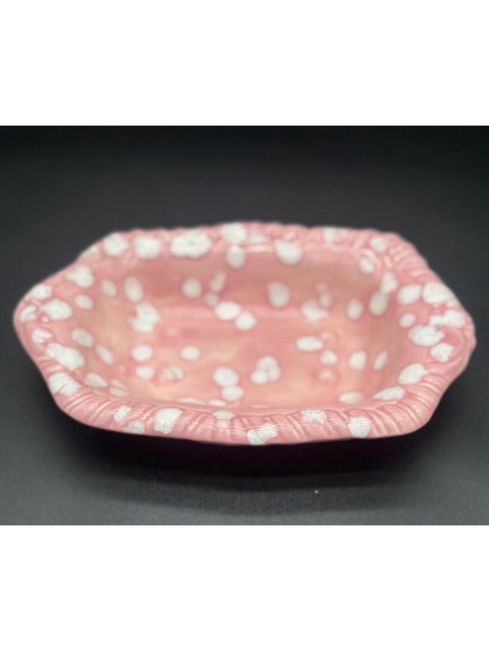 🌸 Vintage Pink White Speckled Ceramic Soap Dish Trinket Dish 1950s 🌸